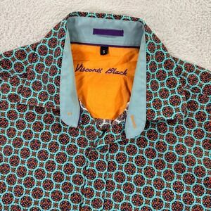 Visconti Black Mens Small Patterned Short Sleeve Button Down Shirt Casual Preppy